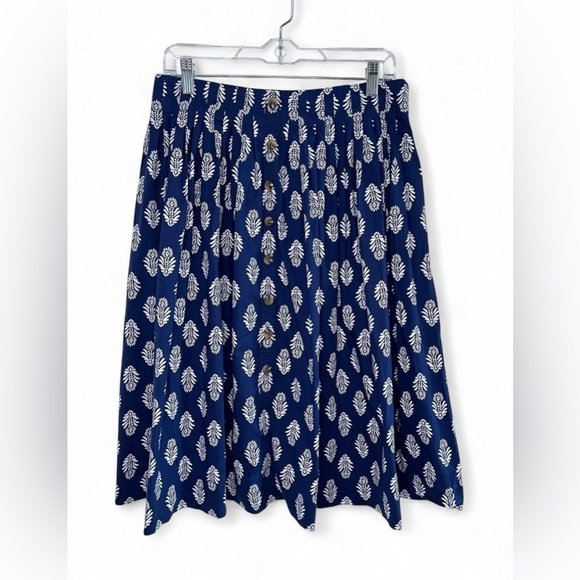 J. Crew Dresses & Skirts - J Crew Womens Navy Printed Button-Front detail Pleated Midi Skirt